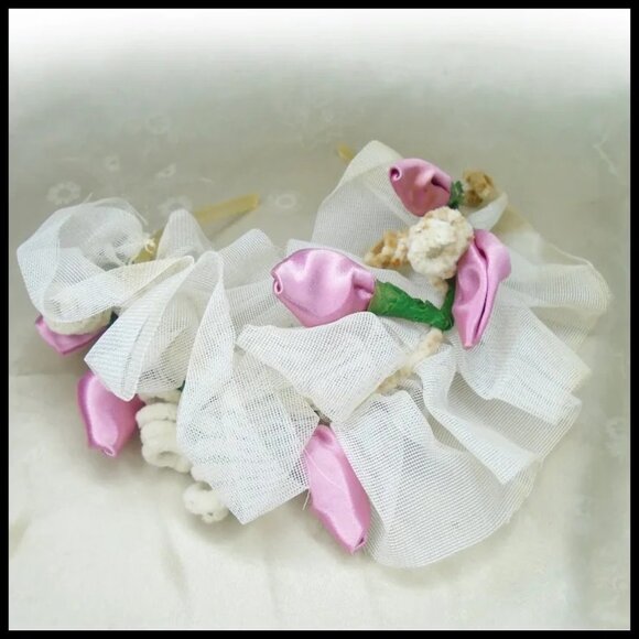 VTG 40s Floral Headbands Rosebud Headpieces Retro Bridesmaid 1940s Lot of 2 - Picture 6 of 14